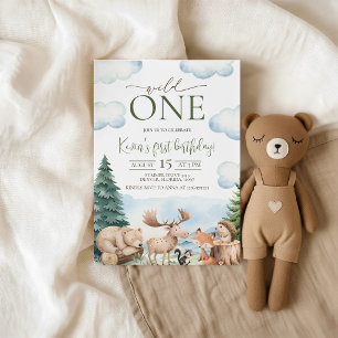 Woodland Wild One 1st Birthday Invitation