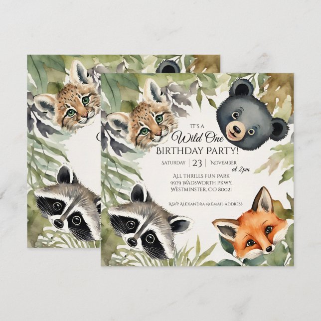Woodland Wild One 1st Birthday Party Invitation (Front/Back)