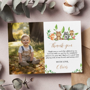 Woodland Wild One Birthday Photo Thank You Card