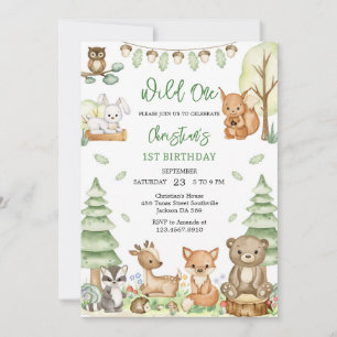 Woodland Wild One Safari Jungle Animals Birthday Invitation