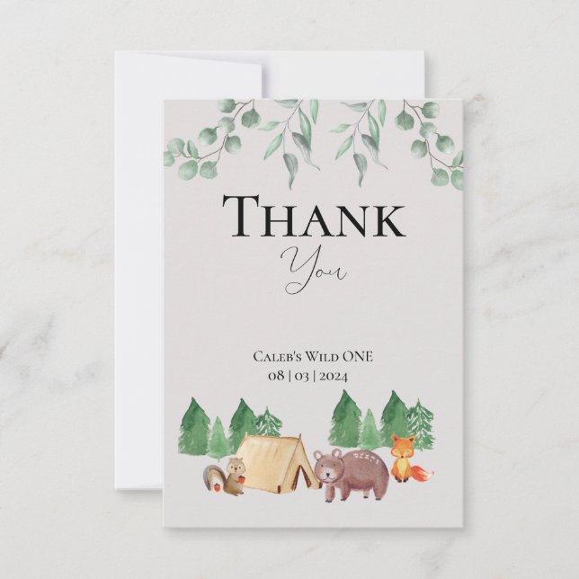 Woodland Wild ONE  Thank You Card (Front)
