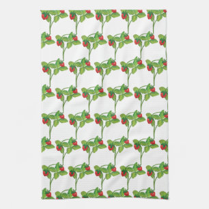 Woodland Wild Strawberry Fragaria vesca Pattern Kitchen Towel