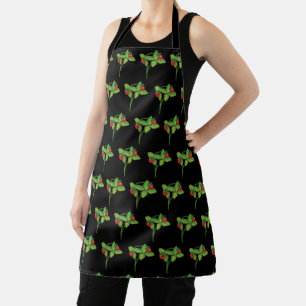 Woodland Wild Strawberry Pattern Black Background Apron