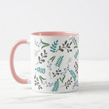 Woodland Wildflower 11 oz. Pink, White Ceramic Mug
