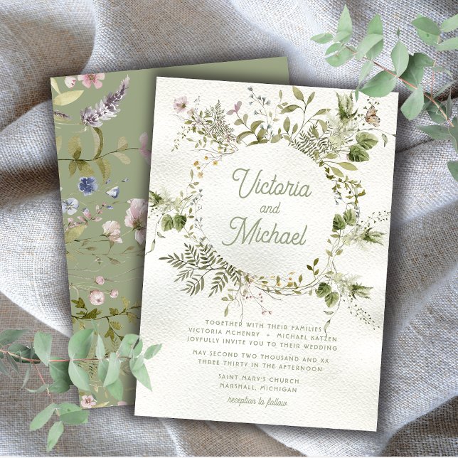 Woodland Wildflower Wreath Wedding Invitation (Creator Uploaded)