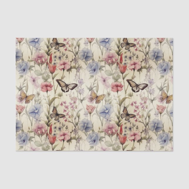 Woodland Wildflowers and Butterflies Decoupage Tissue Paper (Front)