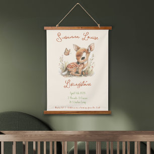 Woodland Wildflowers Personalized Baby Name Stats Hanging Tapestry