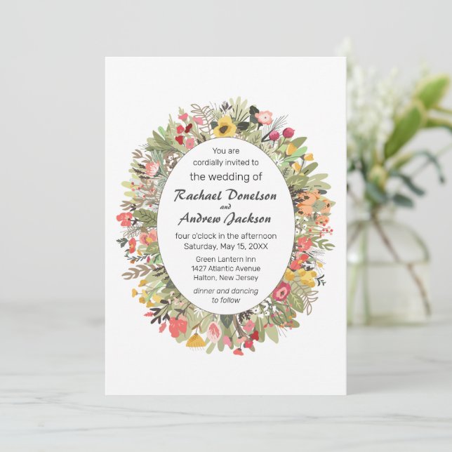 Woodland Wildflowers Rustic Wedding Invitation (Standing Front)