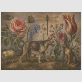 Woodland Wildlife and Botanical Oil Painting Tissue Paper