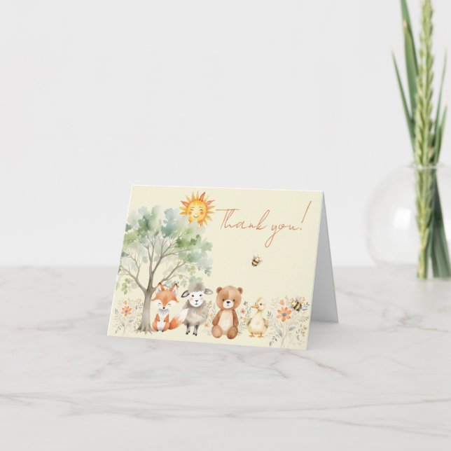 Woodland Wildlife Baby Shower Pale Peach Thank You Card (Front)
