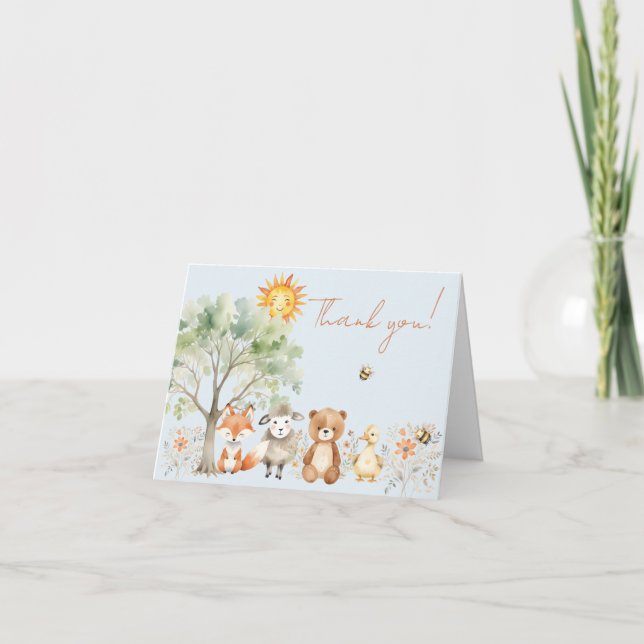 Woodland Wildlife Baby Shower Thank You Card (Front)