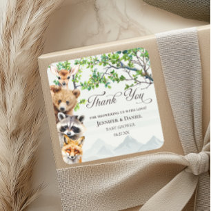 Woodland Wildlife Baby Shower Thank You Favor Square Sticker