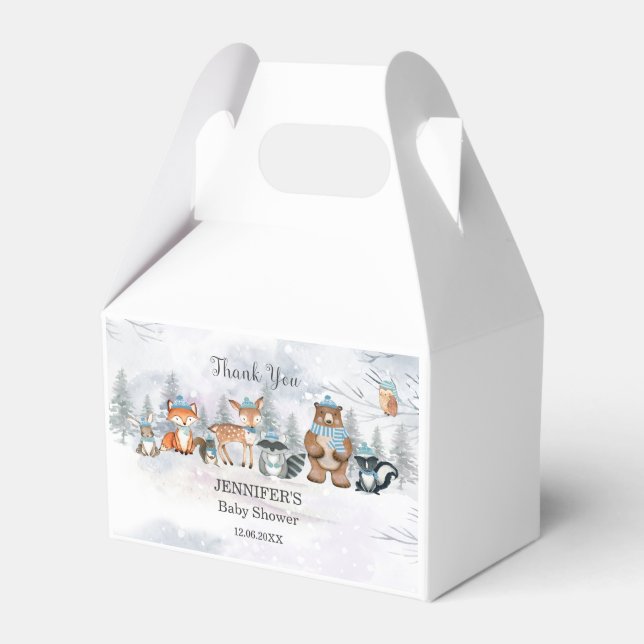 Woodland Winter Animals Baby Shower Birthday Favor Box (Front Side)