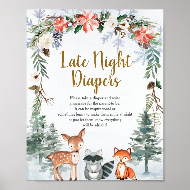 Woodland Winter Animals Forest Late Night Diapers Poster (Front)