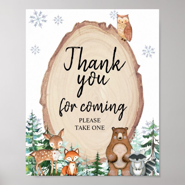 Woodland Winter Animals Thank you for coming Poster (Front)