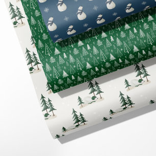 Woodland Winter - Bears, Pine Trees & Snowflakes Wrapping Paper Sheet