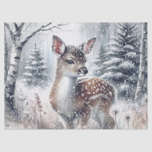 Woodland Winter Fawn Deer Tissue Paper (Front)