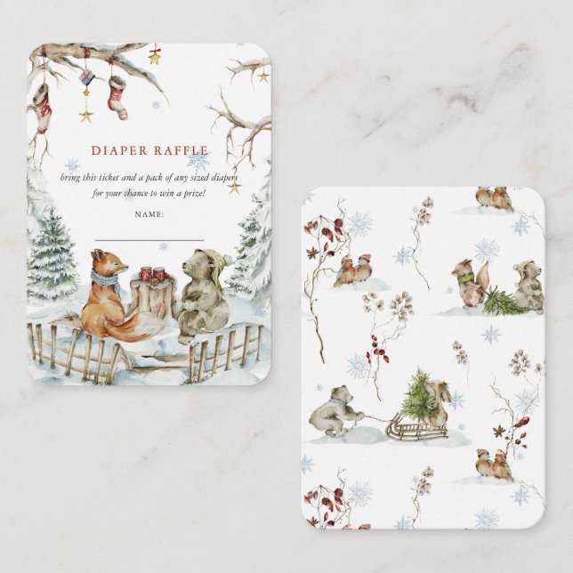 Woodland Winter Forest | Baby Shower Diaper Raffle Enclosure Card (Front/Back)