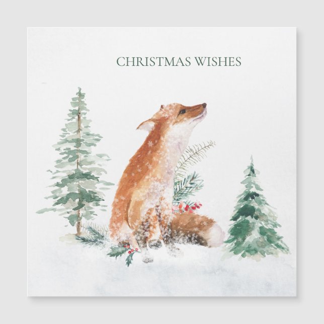 Woodland Winter Fox Pine Magnetic Card (Front)