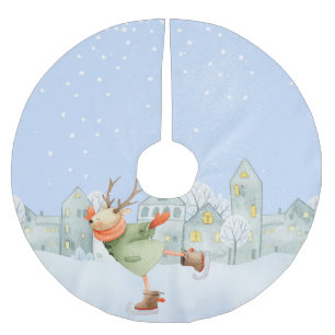 WOODLAND WINTER FRIENDS- ICE SKATING REINDEER BRUSHED POLYESTER TREE SKIRT