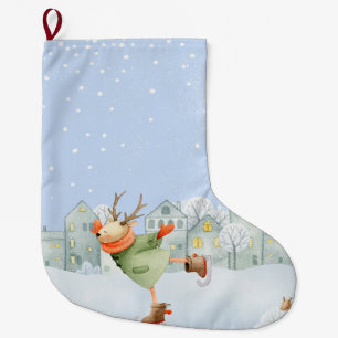 WOODLAND WINTER FRIENDS- ICE SKATING REINDEER LARGE CHRISTMAS STOCKING