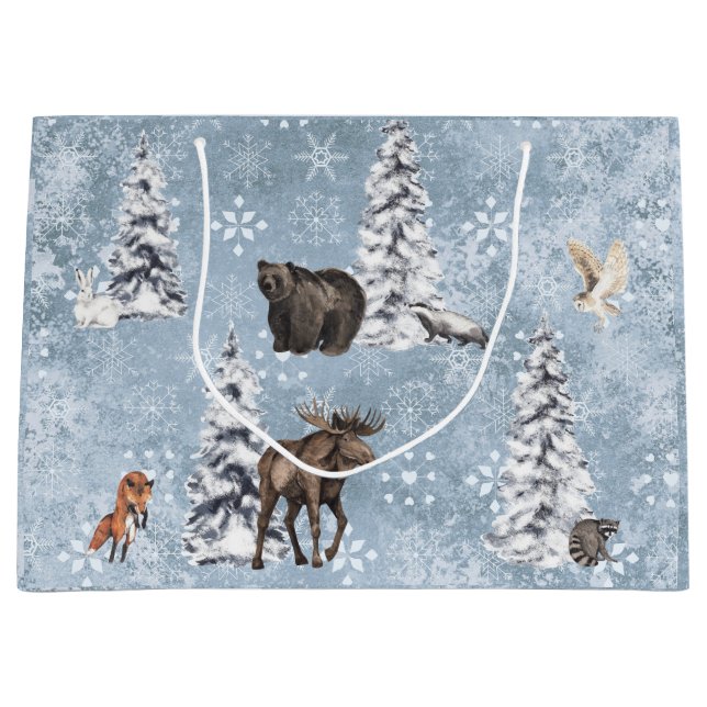 Woodland Winter Moose Christmas Tree  Snowflake La Large Gift Bag (Front)