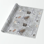 Woodland Winter Moose Christmas Tree  Snowflake Wrapping Paper<br><div class="desc">This design may be personalized by choosing the Edit Design option. You may also transfer onto other items. Contact me at colorflowcreations@gmail.com or use the chat option at the top of the page if you wish to have this design on another product or need assistance with this design. See more...</div>