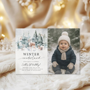Woodland Winter Onederland 1st Birthday Photo Invitation