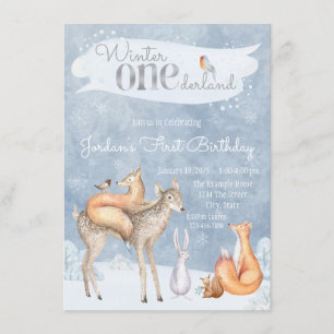 Woodland Winter ONEderland First Birthday Party Invitation