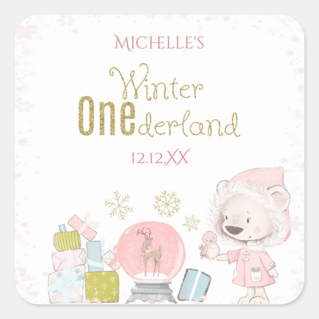 Woodland Winter Onederland Square Sticker (Front)