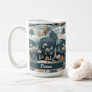 Woodland Winter Scandinavian Art Personalized Coffee Mug