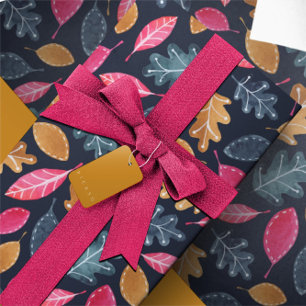 Woodland Winter Watercolor Leaves Christmas Wrapping Paper
