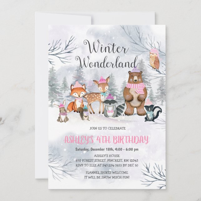Woodland Winter Wonderland Birthday Invitation (Front)