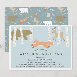 Woodland Winter Wonderland Blue Birthday Invitation