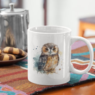 Woodland Wisdom Watercolor Owl Coffee Mug