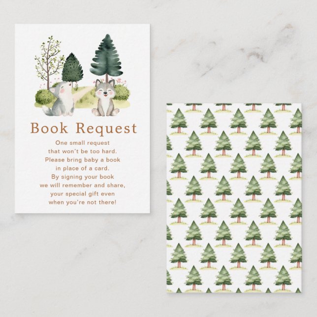 Woodland Wolf Baby Shower Book Request Enclosure Card (Front/Back)