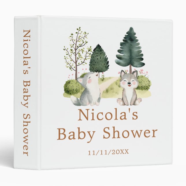 Woodland Wolf Baby Shower Photo Album Binder (Front/Spine)