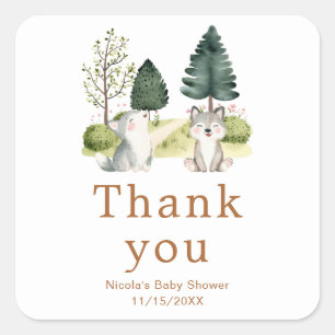 Woodland Wolf Baby Shower Square Sticker