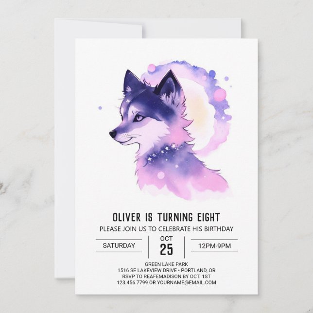 Woodland Wolf Birthday Invitation (Front)