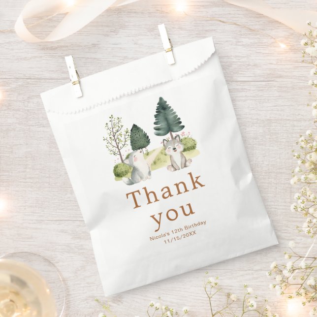 Woodland Wolf Birthday Party Favour Bag (Clipped)