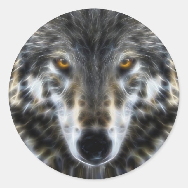 Woodland Wolf Inspirational Portrait Classic Round Sticker (Front)
