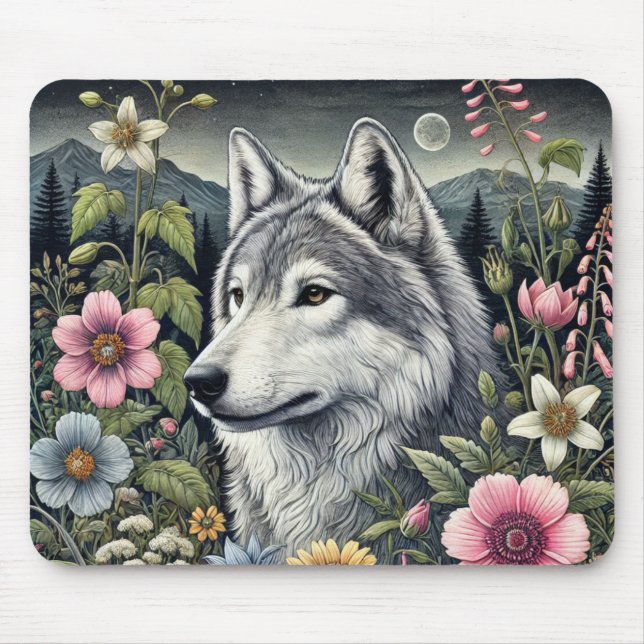 Woodland Wolf Mouse Pad | Nature-Inspired Desk (Front)