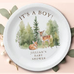 Woodland Wonder Deer Paper Plate<br><div class="desc">This charming baby shower design showcases a delightful illustration of a deer surrounded by pine trees, creating a whimsical and nature-inspired theme for the special occasion. The soft colour palette and intricate details make this design perfect for a gender-neutral celebration, whether it's a baby boy or baby girl on the...</div>