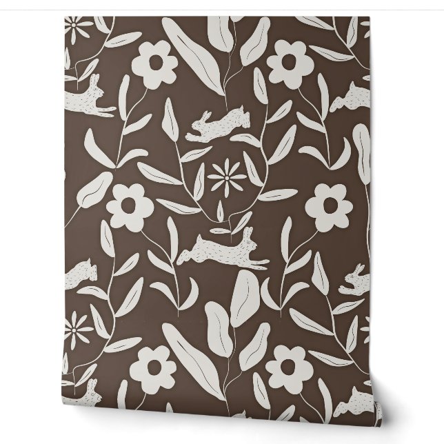 Woodland Wonderland On Textured Brown Wallpaper (Unrolling)