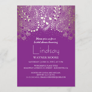 Woodland - Wonderland Purple Gold Bridal Shower Invitation