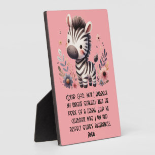 Woodland Zebra Kids Christian Prayer on Pink Plaque
