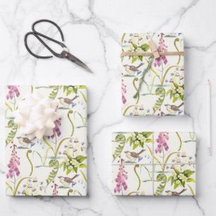 Woodlands Floral &  Bird Watercolor Wrapping Paper