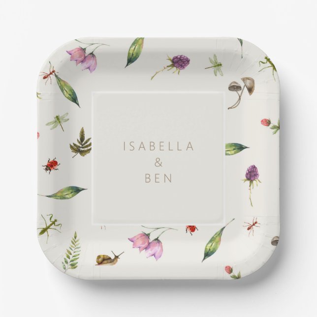 Woodlands Floral Wedding Greenery  Paper Plate (Front)