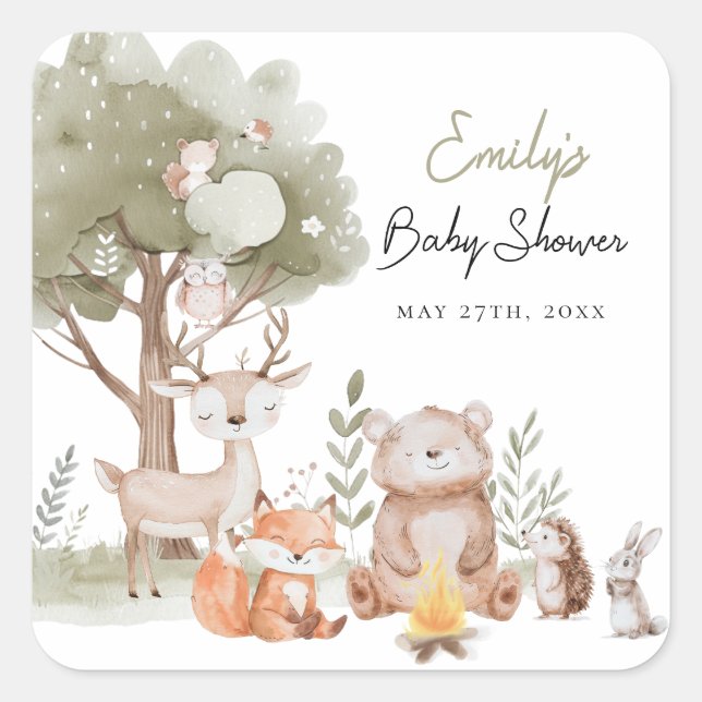 Woodlands Forest Baby Shower Square Sticker (Front)
