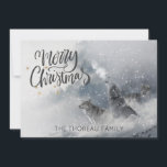 Woodlands Wolves Howl Winter Snow Merry Christmas Holiday Card<br><div class="desc">Merry Christmas woodlands wolves howling in the winter snow,  featuring a script type and snowflakes falling all around. Personalize with your family name. A simple style for those who love nature and wilderness spaces and woodlands creatures.</div>